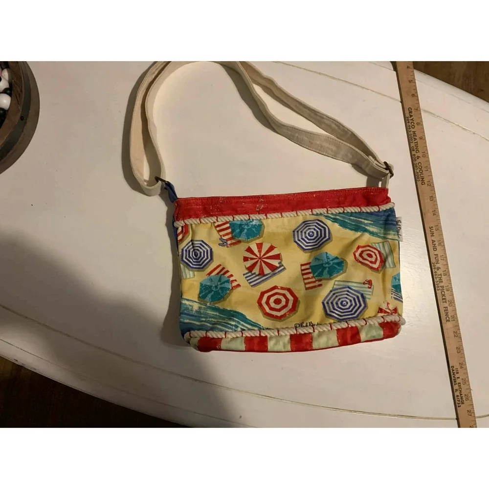 Paul Brent Beach Umbrella Sea Sand Canvas Crossbody Bag - Picture 2 of 10